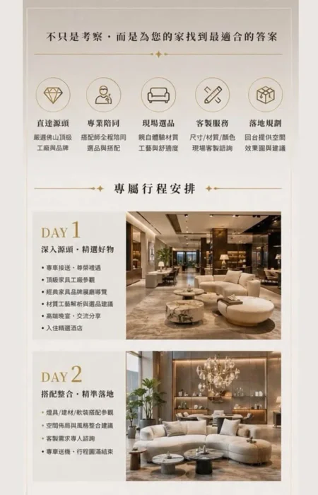 佛山家具三天兩頁私人訂製行程
